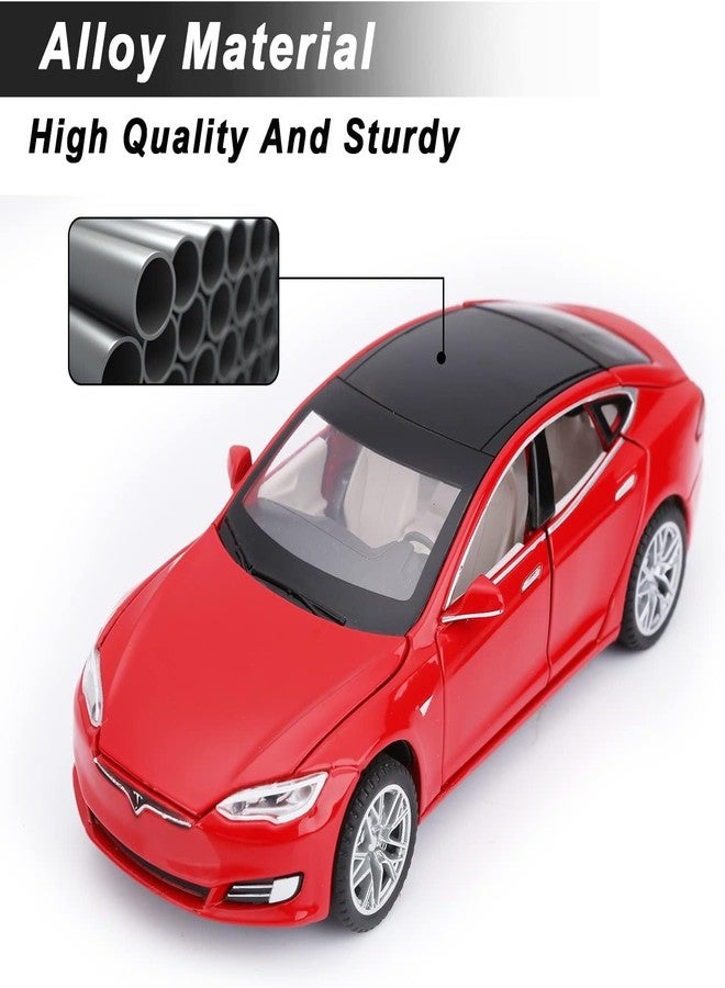 سيارة لعبة BlackZone متوافقة مع سيارة Tesla Model S 100D المصنوعة من سبيكة معدنية مصبوبة بمقياس 1/32، تعمل بنظام السحب للخلف، مزودة بأبواب قابلة للفتح، وأضواء وأصوات، وهي ألعاب سيارات صغيرة للأولاد والبنات من سن 3 إلى 12 سنة (أحمر). - Image 4